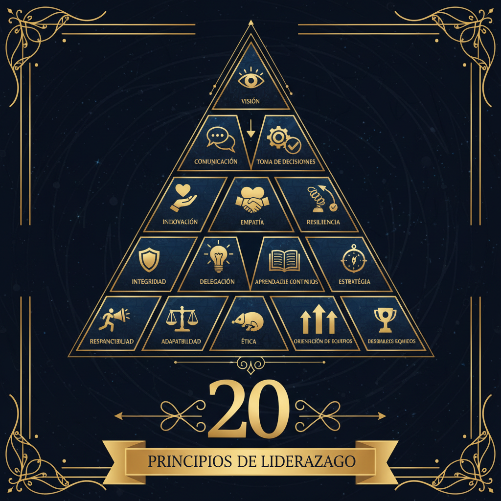 Infografía pirámide con los 20 principios de liderazgo