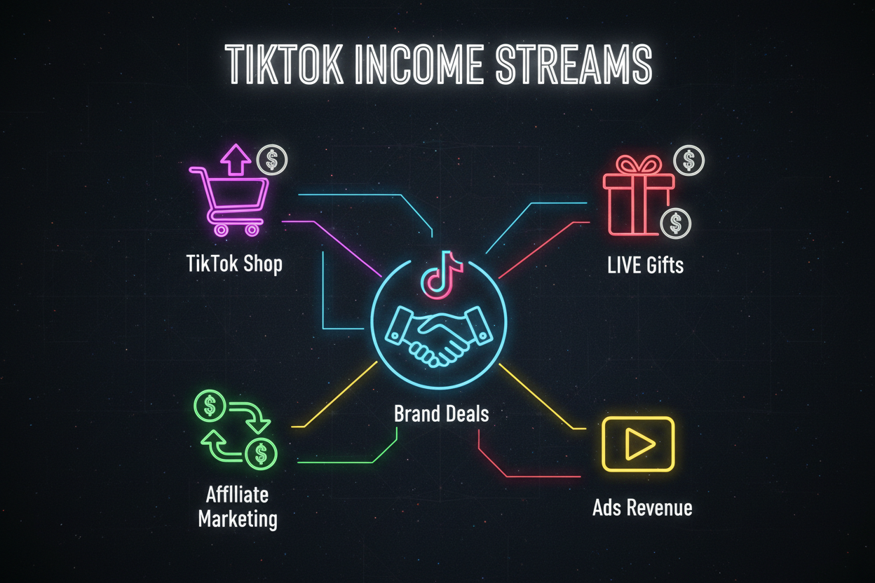 Infographic showing multiple TikTok income streams