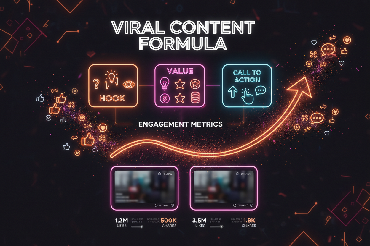 Viral content formula infographic with hook, value and call to action