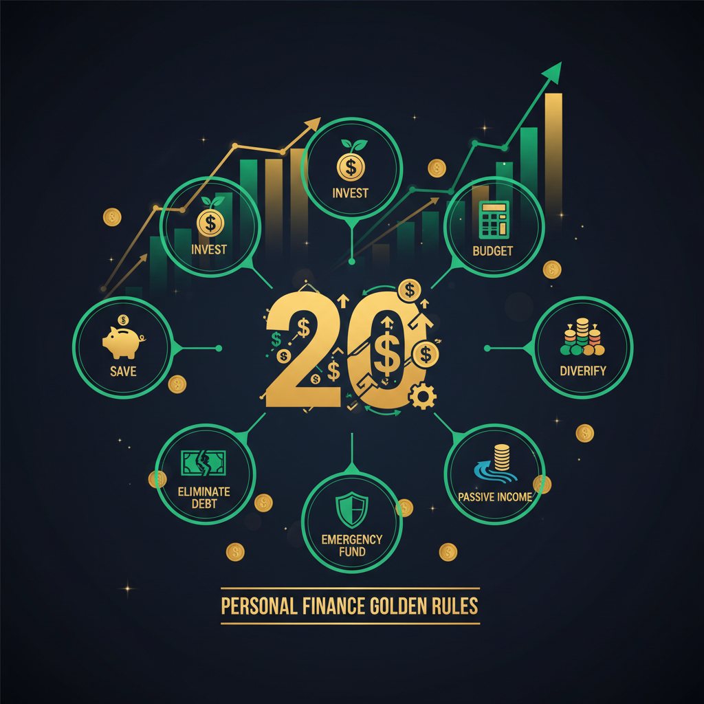 Infografía con las 20 reglas de oro de finanzas personales