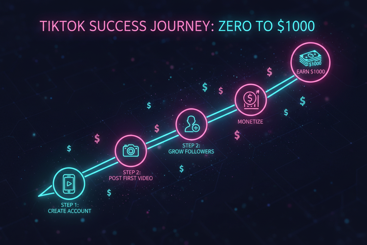 Step by step roadmap from zero to $1000 on TikTok
