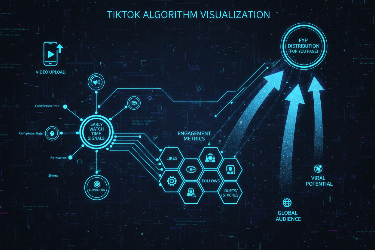 Visual diagram of TikTok algorithm and FYP distribution