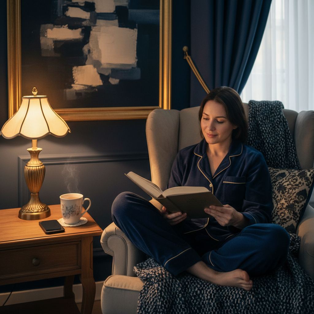 Persona siguiendo una rutina nocturna perfecta para dormir mejor