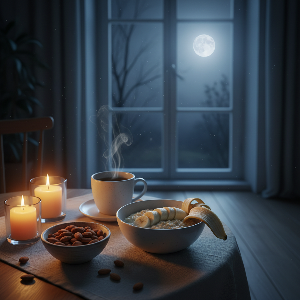 Escena acogedora de cena ligera y saludable antes de dormir