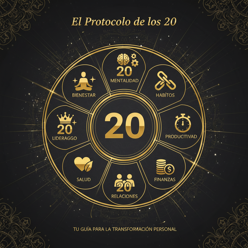 Infografía rueda con las 8 áreas de vida del Protocolo de los 20