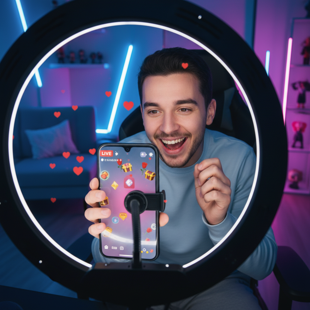 Creator live streaming on TikTok with gifts and hearts