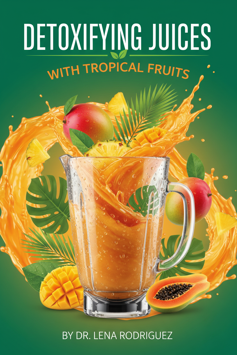 Ebook cover with tropical fruits for detox juices