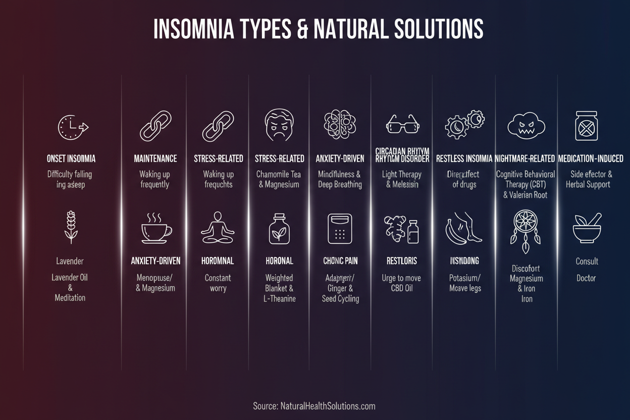 Infografía con los 10 tipos de insomnio y sus soluciones naturales