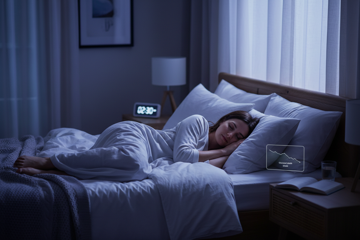Persona durmiendo plácidamente para el control de glucosa