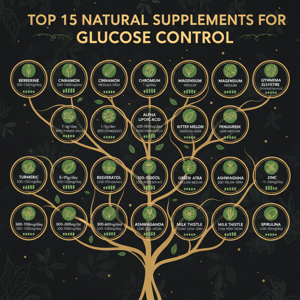 Infografía con los 15 mejores suplementos naturales para la glucosa