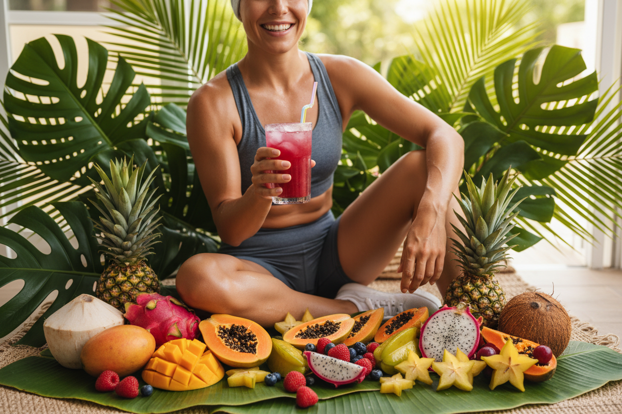 Person drinking tropical juice after workout